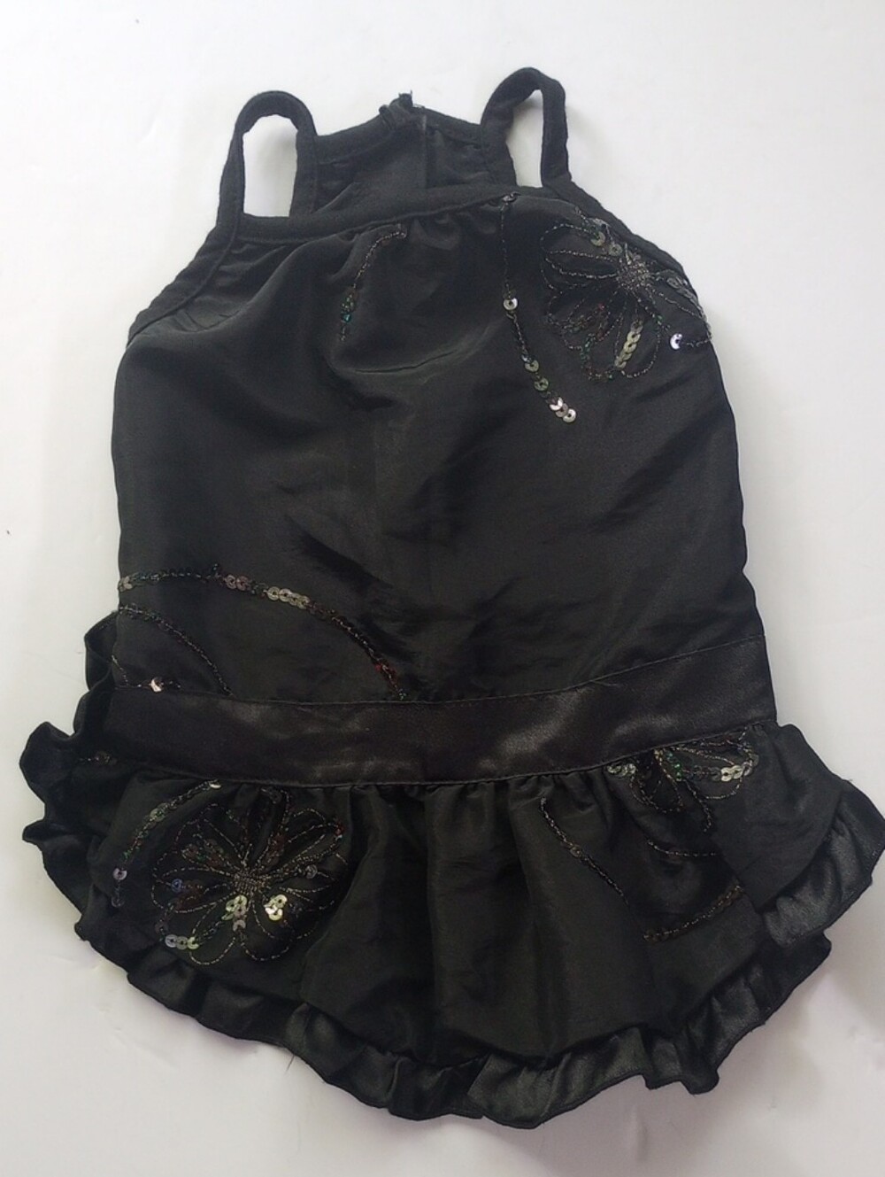 Boots & Barkley Black Sequin Ruffle Satin Dog Dress M